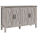 Buffet Cabinet, 47" Sideboard with 4 Barn Doors and 2 Adjustable Shelves, Farmhouse Coffee Bar Cabinet, Gray Wood Grain
